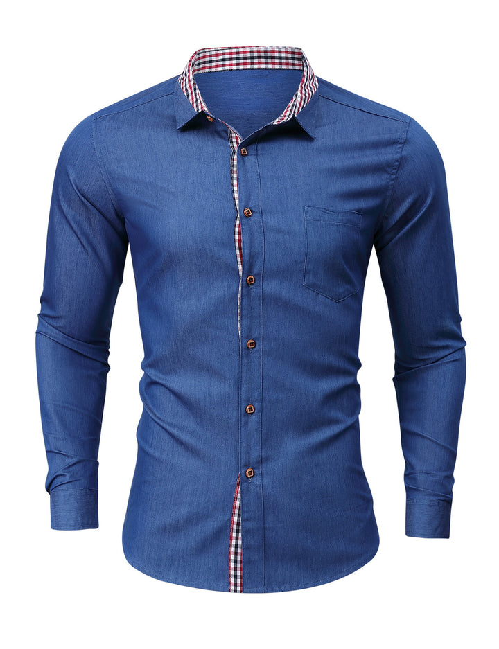 Herren Denim Hemd mit kariertem Kragen Aliams