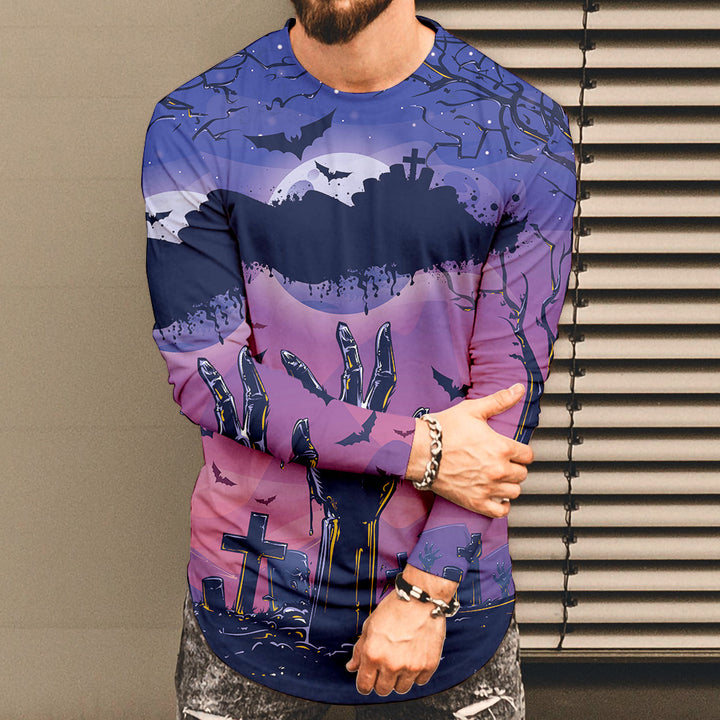 Herren Langarmshirt mit gruseligem Halloween-Motiv Aliams
