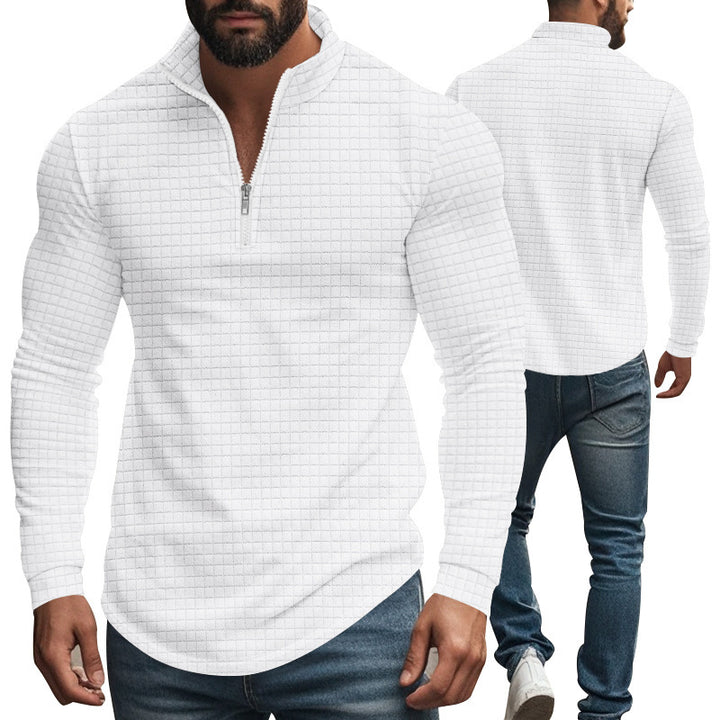 Herren Fleece-Pullover mit hochschließendem Kragen und Strukturmuster Aliams