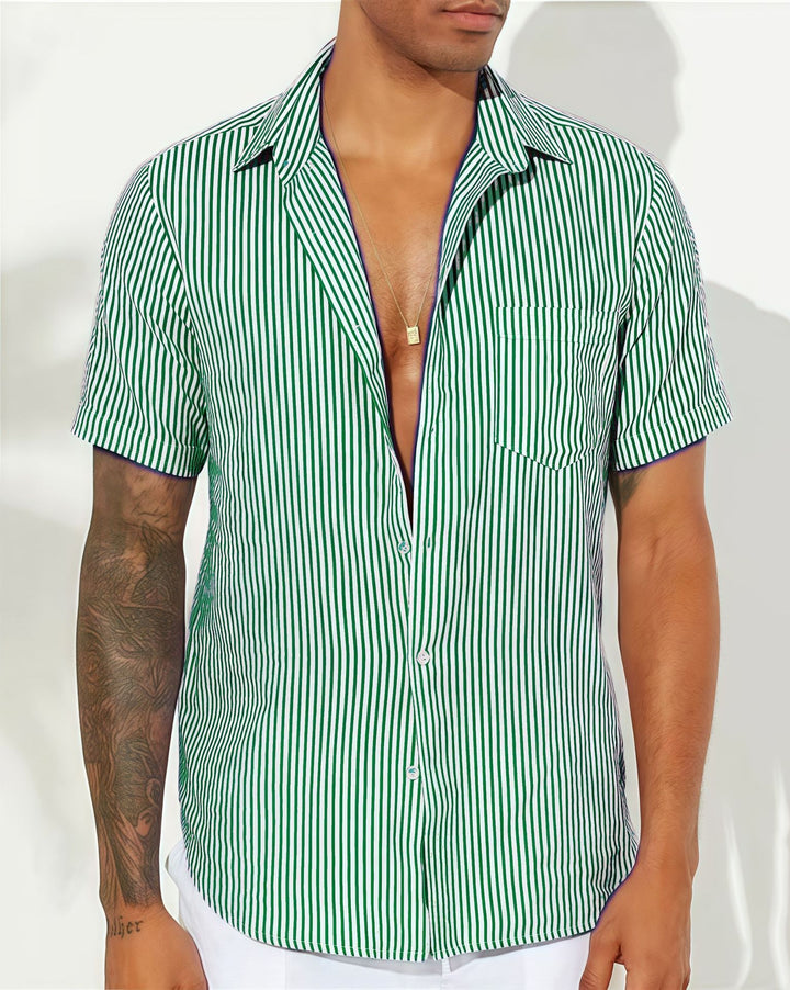 Herren Kurzarm-Hemd mit feinen Streifen und Brusttasche Aliams