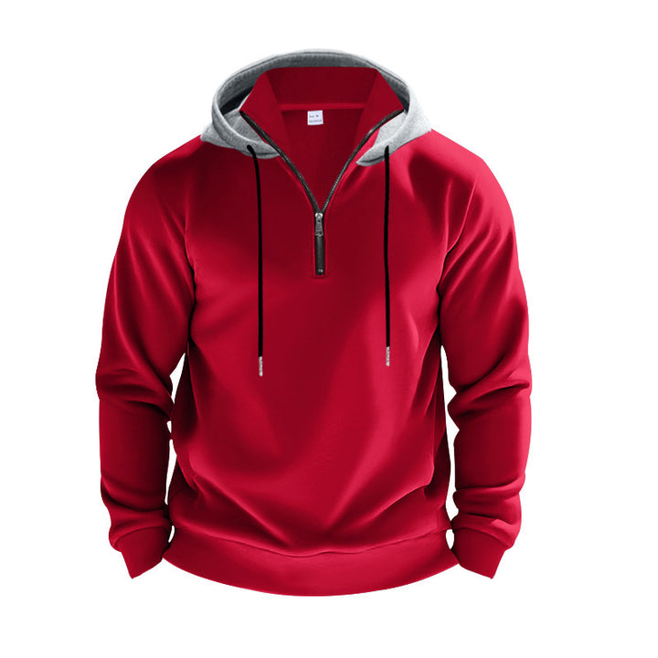 Herren sportlicher Hoodie mit halbem Reißverschluss und kombiniertem Kapuzen-Design Aliams