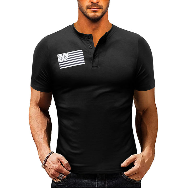 Herren Kurzarm-Henley-Shirt mit modischem Flaggenaufdruck Aliams