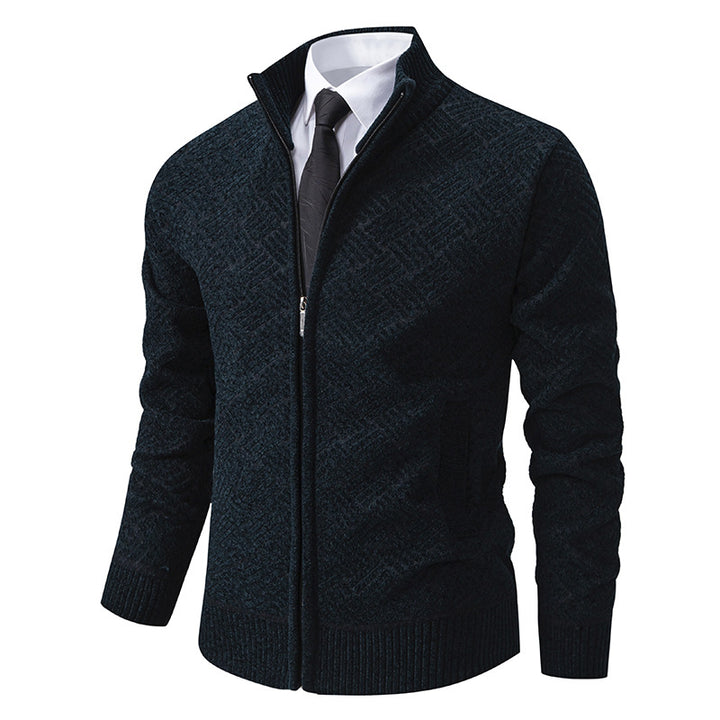 Herren Strickjacke mit modernem Zipper und kreativem Muster Aliams