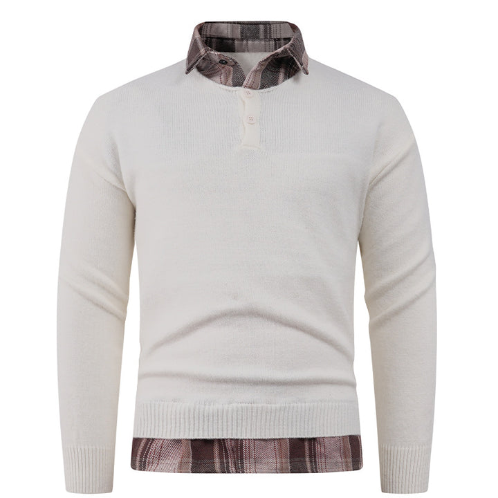 Herren Pullover mit integriertem Hemdkragen und Knopfdetails Aliams