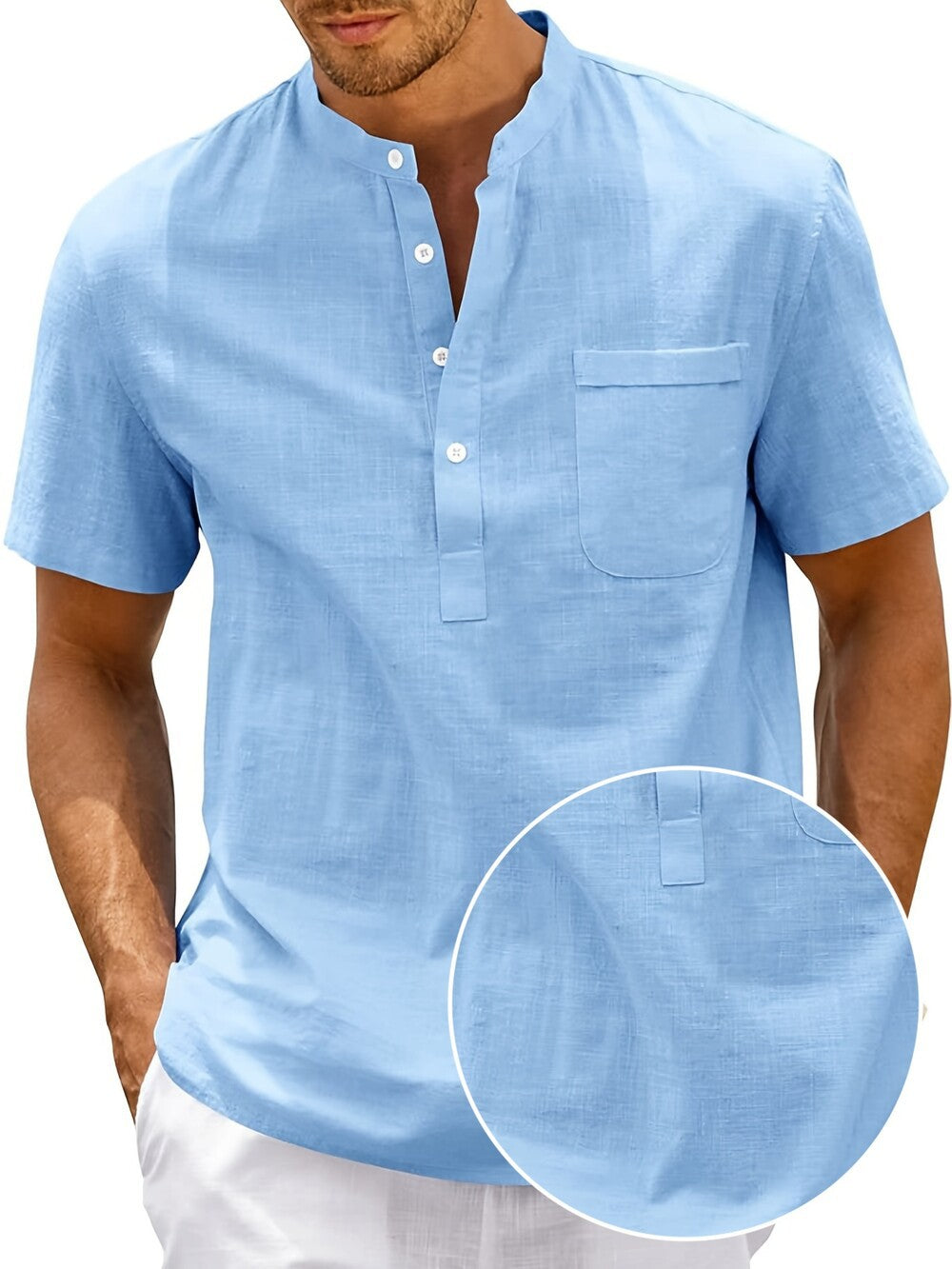 Herren Komfortables Kurzarm-Hemd mit Stehkragen Aliams