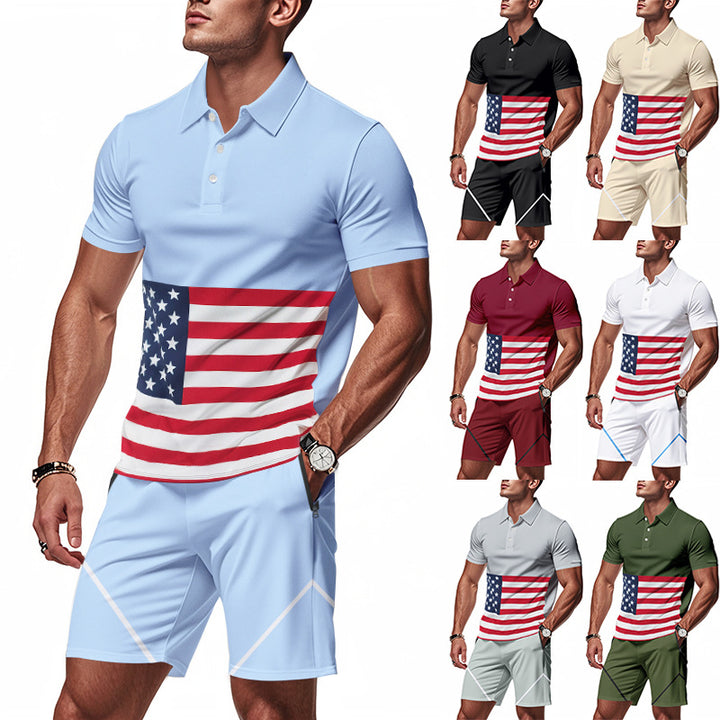 Herren Sportliches Polo-Set mit Flaggenmuster Aliams