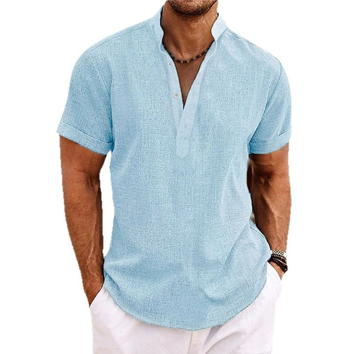 Herren Kurzarm Hemd mit modernem Stehkragen und strukturiertem Gewebe Aliams