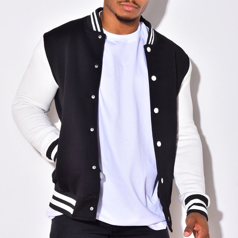 Herren sportliche Collegejacke mit kontrastierenden Ärmeln und Druckknöpfen Aliams