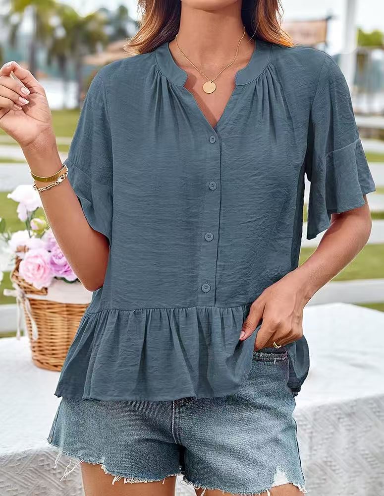 Damen Bluse mit Rüschenschößchen und halblangen Ärmeln Aliams