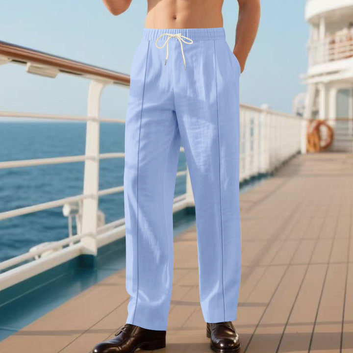 Herren elegante Leinenhose mit elastischem Bund und seitlichen Taschen Aliams