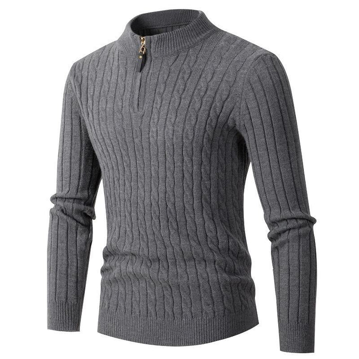 Herren Hochwertiger Strickpullover mit Stehkragen und Reißverschluss Aliams