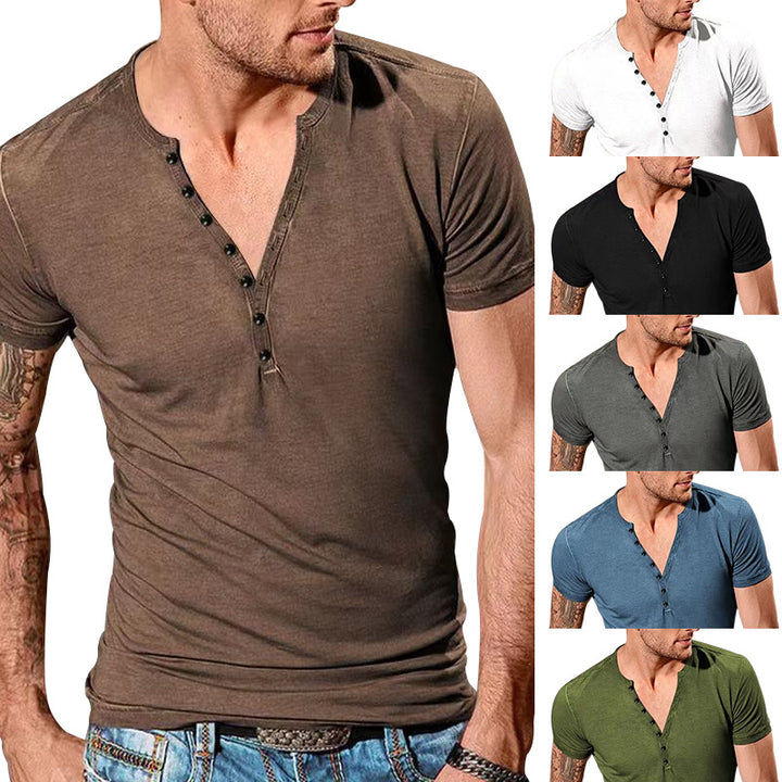 Herren Kurzarm Henley-T-Shirt mit Knopfleiste und weichem Baumwollmix Aliams