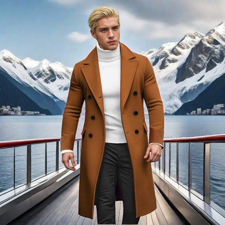 Herren eleganter doppelt-knopf Mantel mit hohem Kragen Aliams