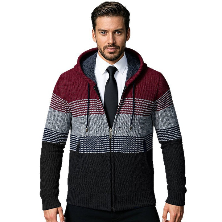 Herren Designermantel mit Kapuze und strukturiertem Strickmuster Aliams