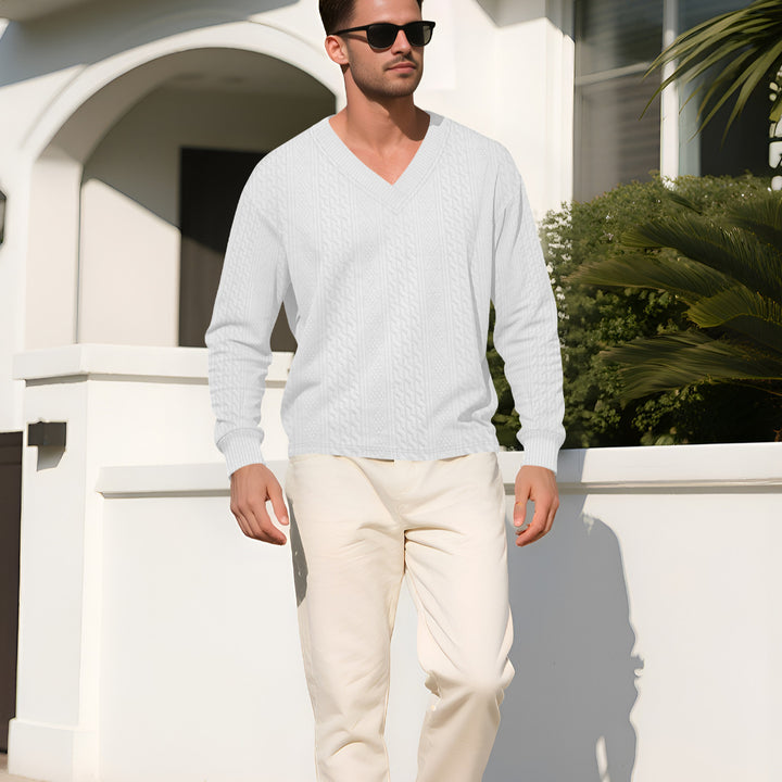 Herren Strickpullover mit V-Ausschnitt und strukturierter Oberfläche Aliams