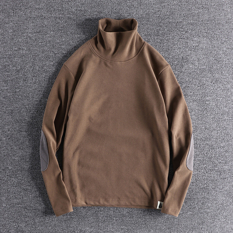 Herren Stehkragenpullover aus hochwertigem Fleece mit kontrastierenden Ellbogenpatches Aliams