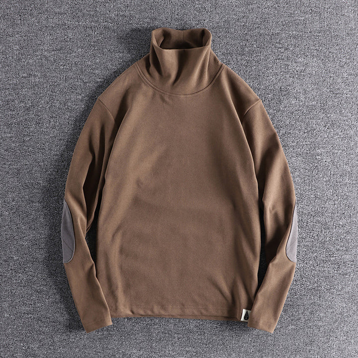 Herren Stehkragenpullover aus hochwertigem Fleece mit kontrastierenden Ellbogenpatches Aliams