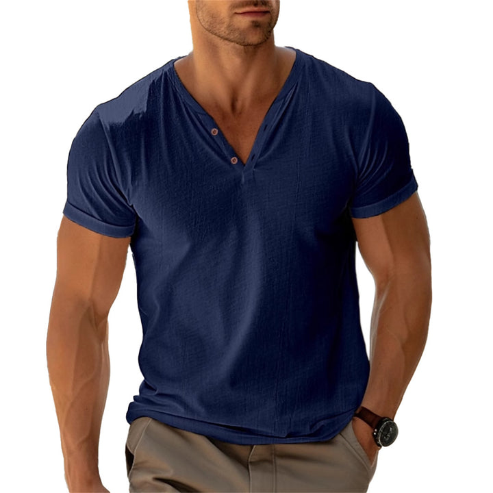Herren Kurzarm Henley-Shirt mit dekorativen Knöpfen und lässigem Schnitt Aliams