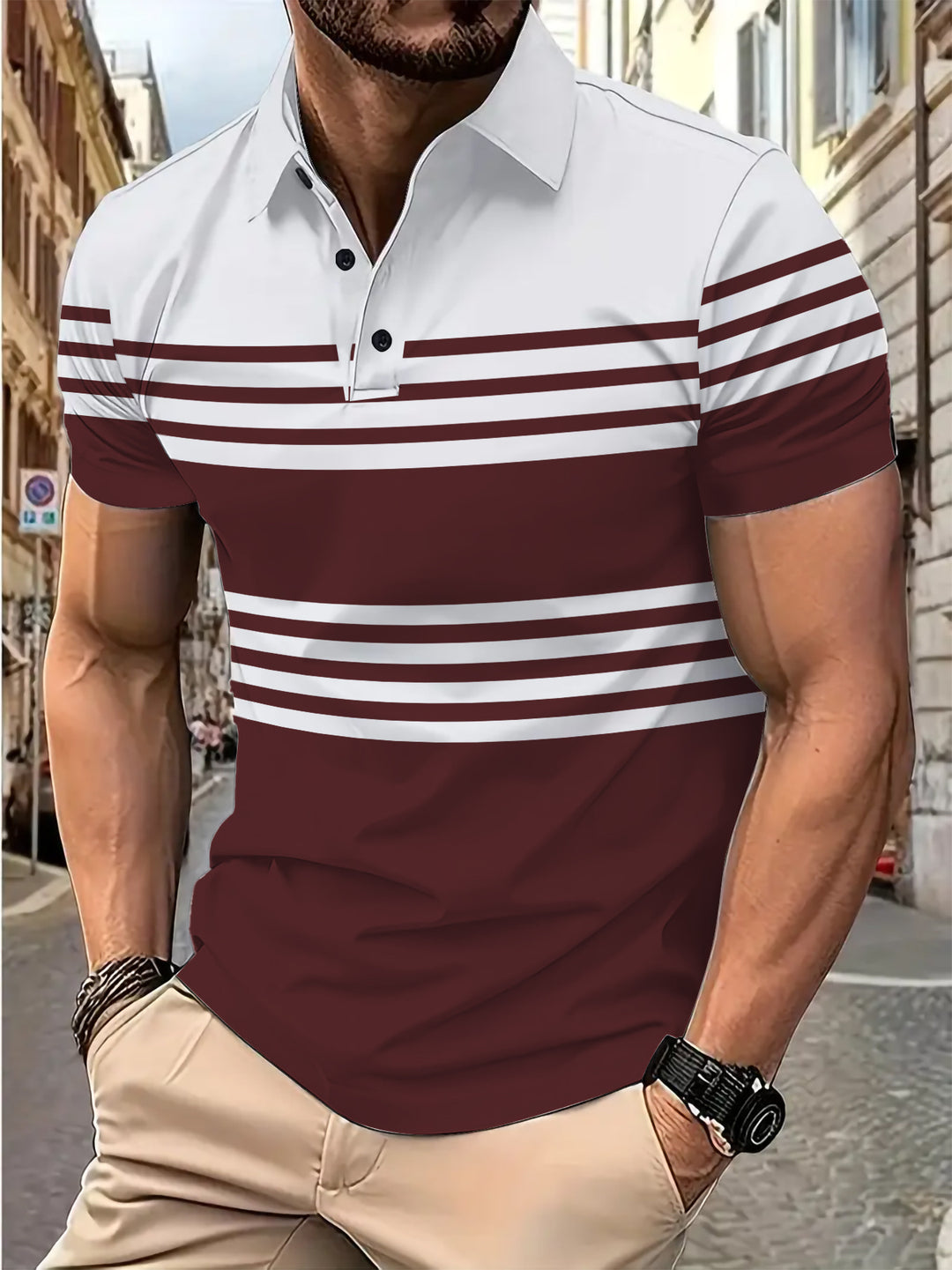 Herren Poloshirt mit modernen Streifen und hochwertigen Materialien Aliams