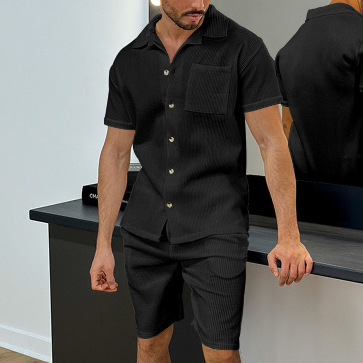 Herren Freizeit Shorts Set mit strukturiertem Hemd und Shorts Aliams
