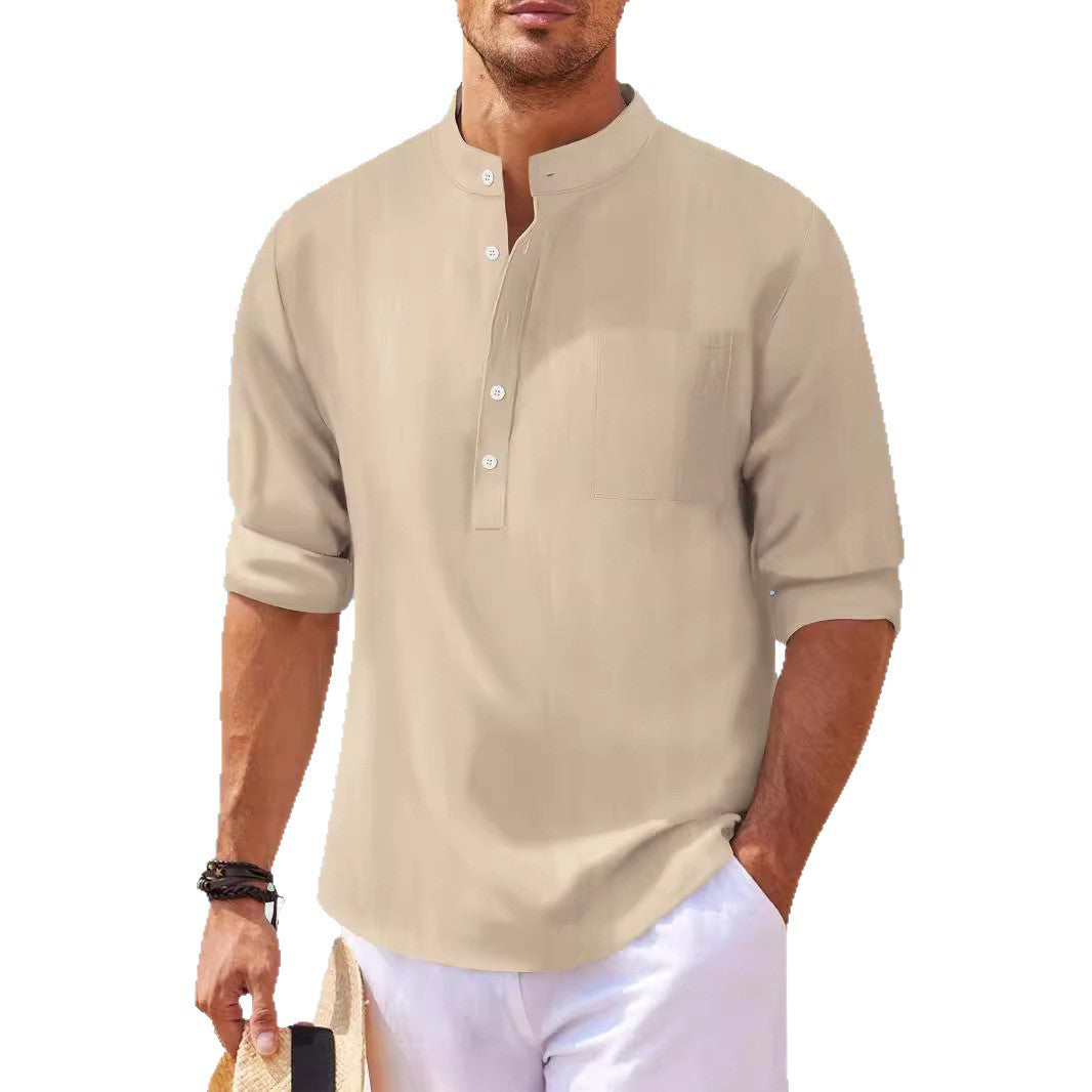 Herren Hemd mit modernem Stehkragen und praktischer Brusttasche Aliams
