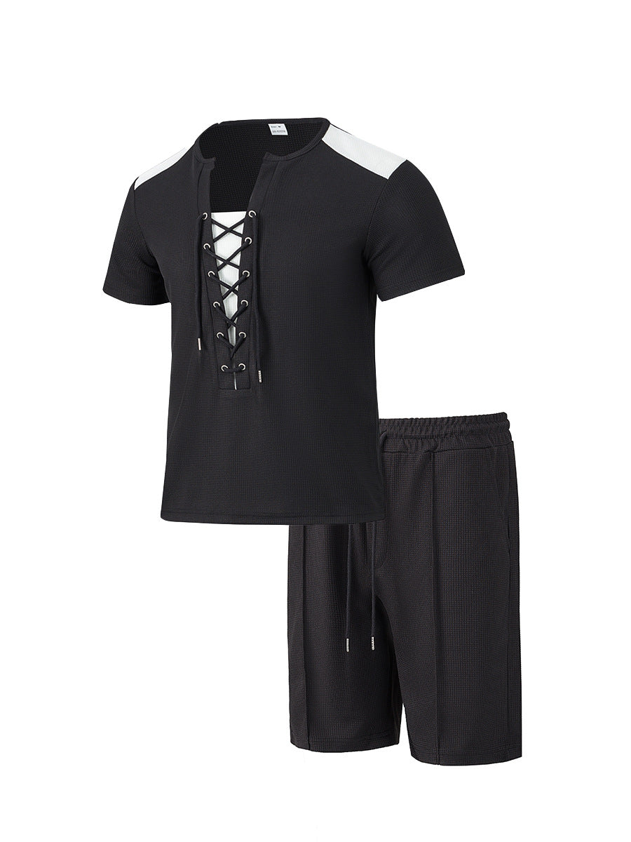 Herren Sportliches Kurzarm-Set mit gerade geschnittenem Hemd und elastischer Hose Aliams