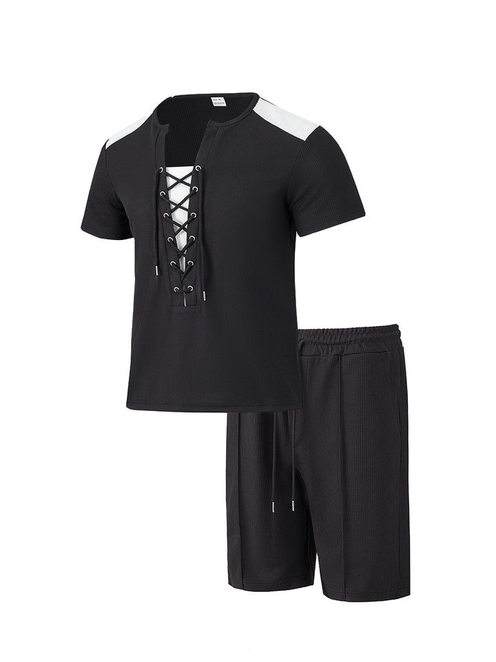 Herren Sportliches Kurzarm-Set mit gerade geschnittenem Hemd und elastischer Hose Aliams