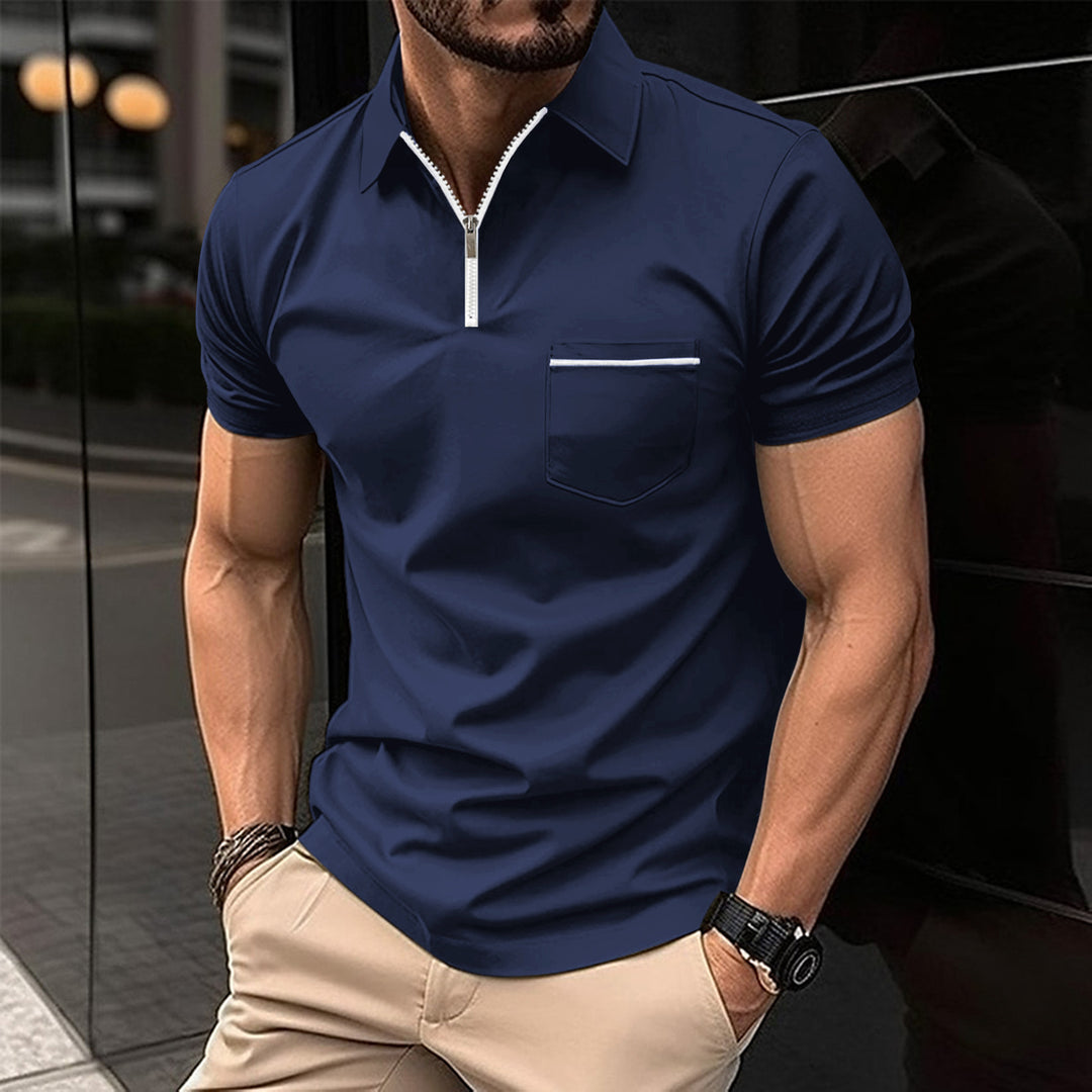 Herren Kurzarm Poloshirt mit Reißverschluss und Brusttasche Aliams