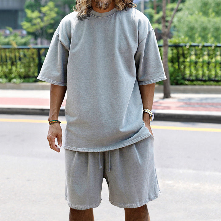 Herren Bequemer Freizeitanzug mit lässigem T-Shirt und Shorts Aliams