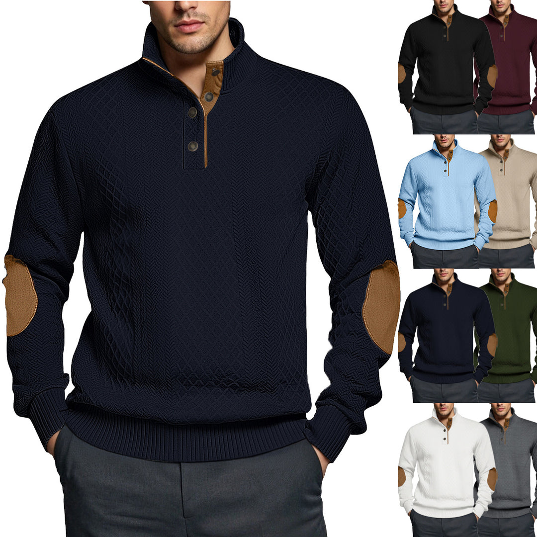 Herren Strickpullover mit strukturiertem Design und Lederpatches Aliams