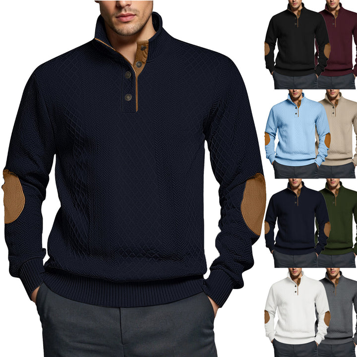 Herren Strickpullover mit strukturiertem Design und Lederpatches Aliams