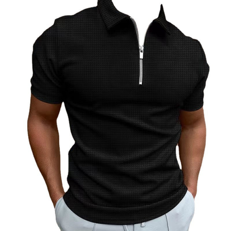 Herren Kurzarm Poloshirt mit modischem Reißverschluss und strukturiertem Muster Aliams
