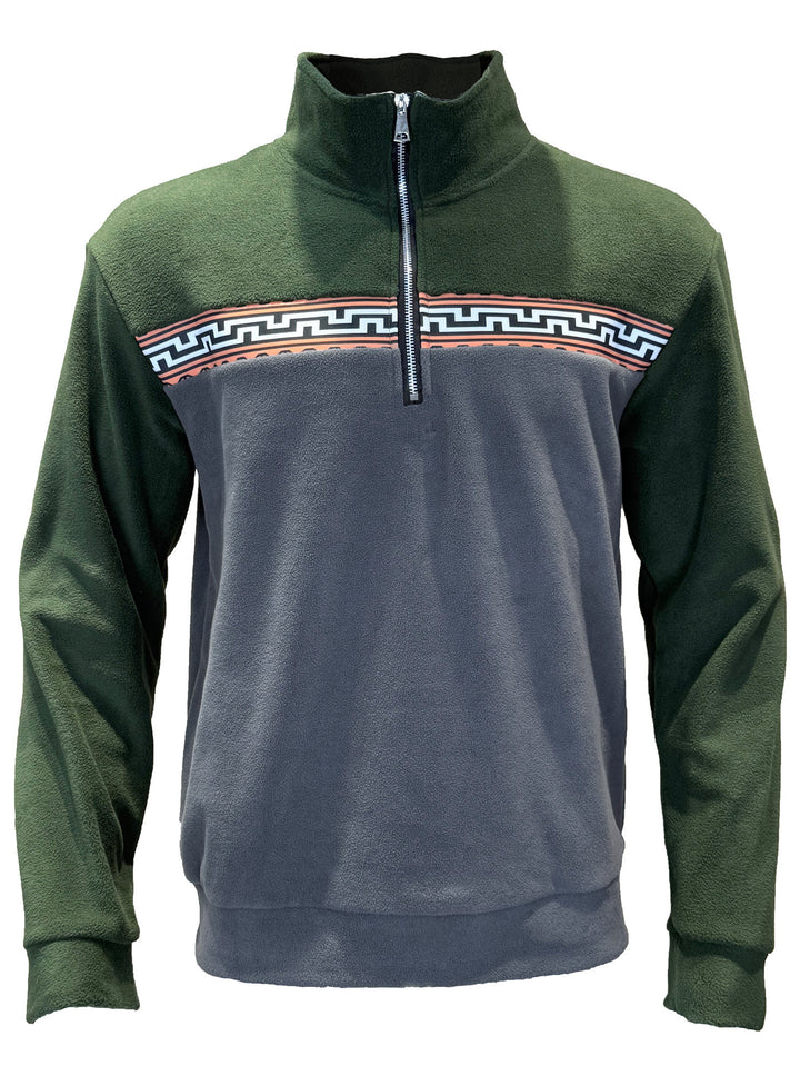 Herren Fleece-Pullover mit stylishem Stehkragen und farblich abgesetztem Muster Aliams
