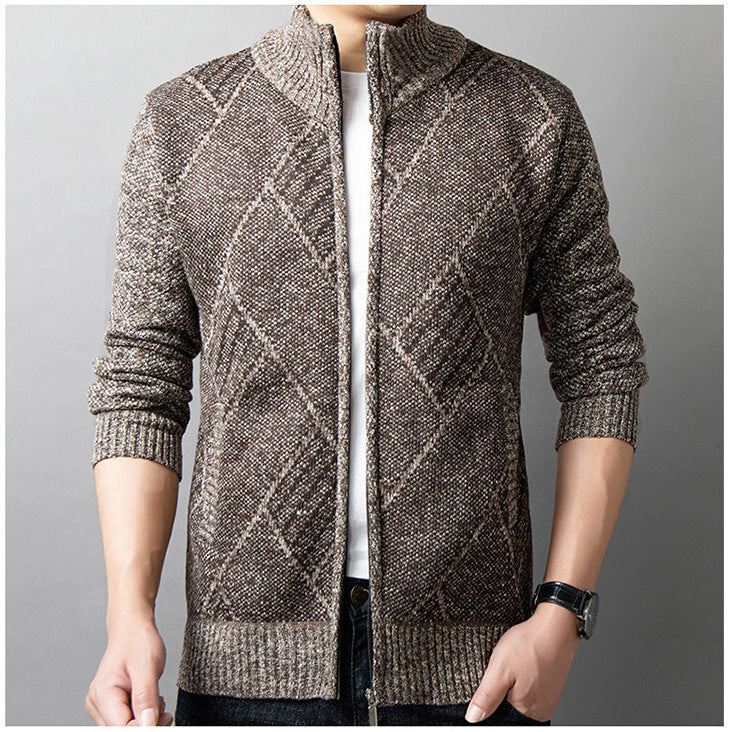 Herren Strickjacke mit modernem Zipper und grafischem Muster Aliams