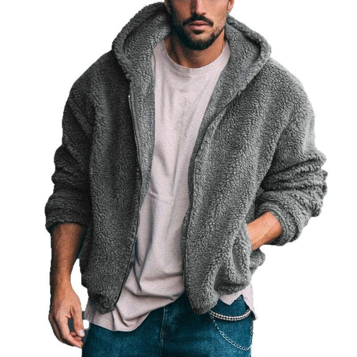 Herren kuschelige Fleecejacke mit Kapuze und praktischen Taschen Aliams