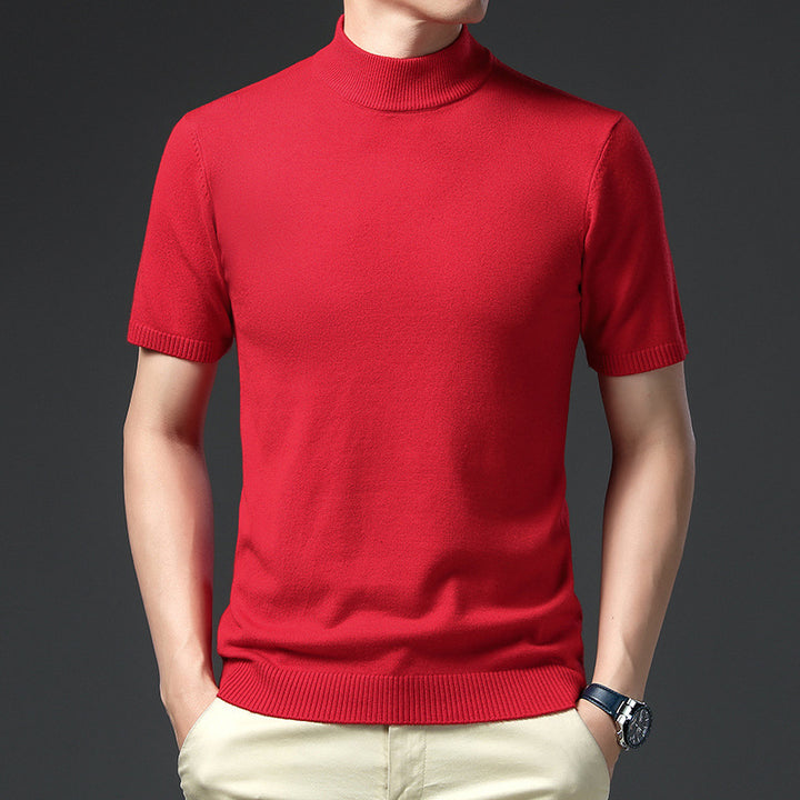 Herren elegantes Kurzarm-Pullover mit hochgeschlossenem Kragen Aliams