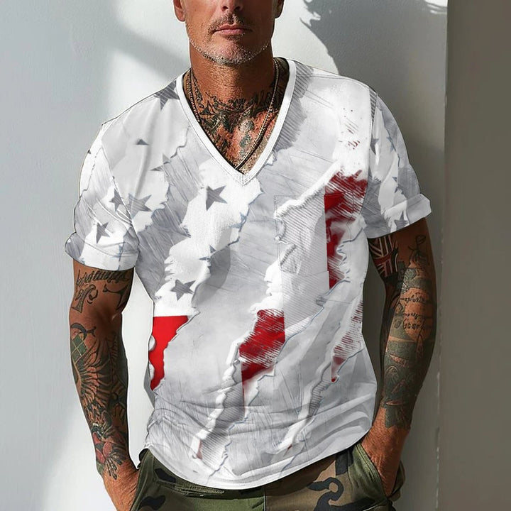 Herren V-Ausschnitt T-Shirt mit auffälligem Grafikdesign Aliams