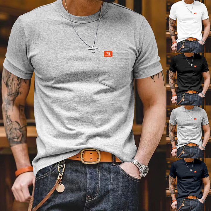 Herren klassisches Kurzarm T-Shirt mit Brusttasche aus hochwertiger Baumwolle Aliams