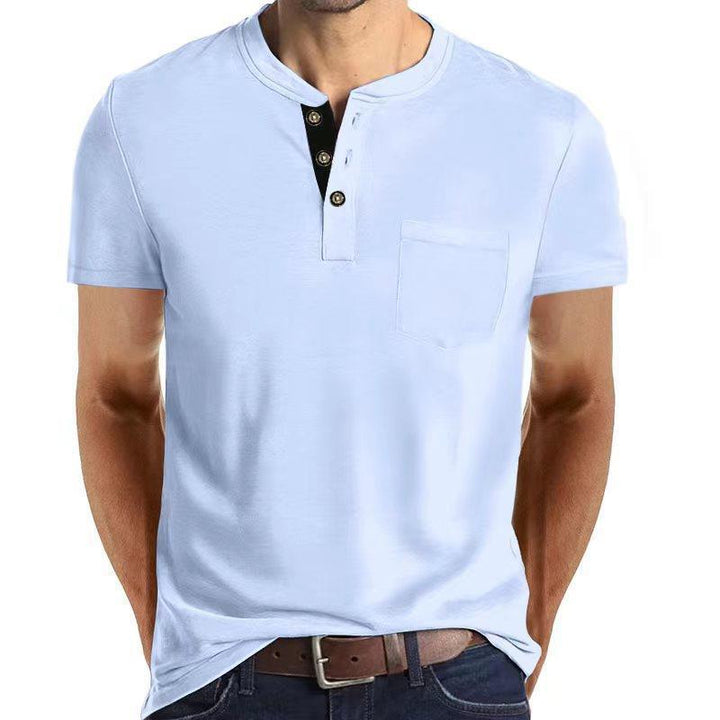 Herren Kurzarm Henley-Shirt mit praktischem Knopfleisten-Design und Brusttasche Aliams