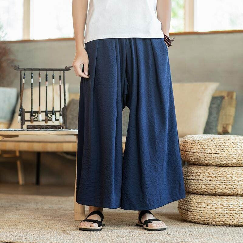 Herren Weit geschnittene Baumwollhose mit elastischem Bund und seitlichen Taschen Aliams
