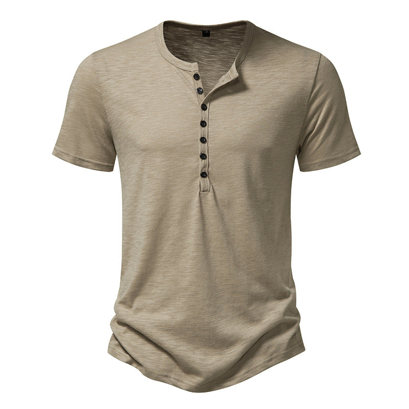 Herren Kurzarm Henley-Shirt mit dekorativer Knopfleiste Aliams