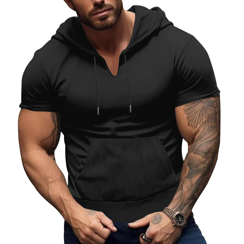 Herren Kurzarm Hoodie mit praktischer Kängurutasche und atmungsaktivem Stoff Aliams