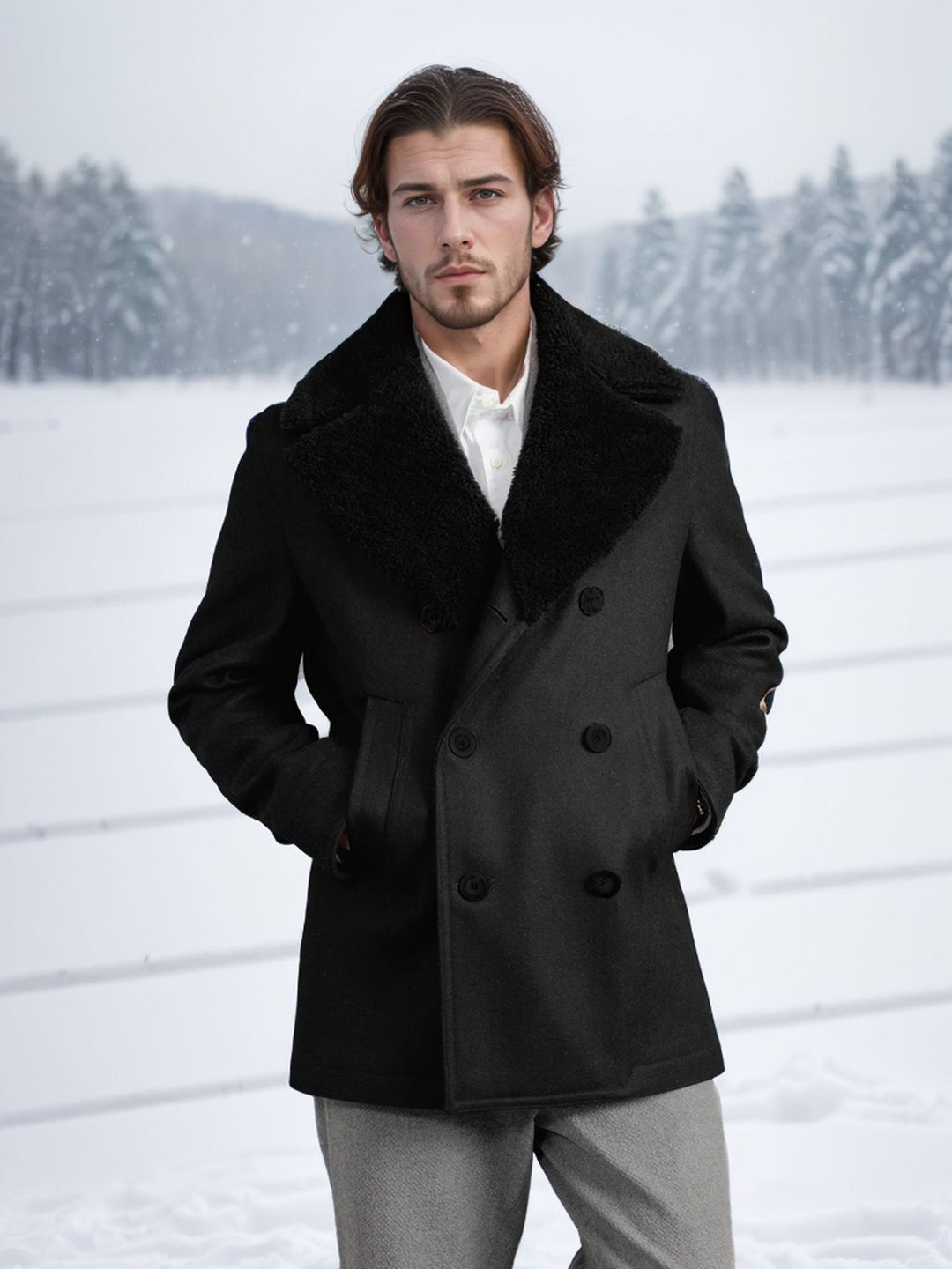 Herren eleganter Dufflecoat mit weichem Kragen Aliams