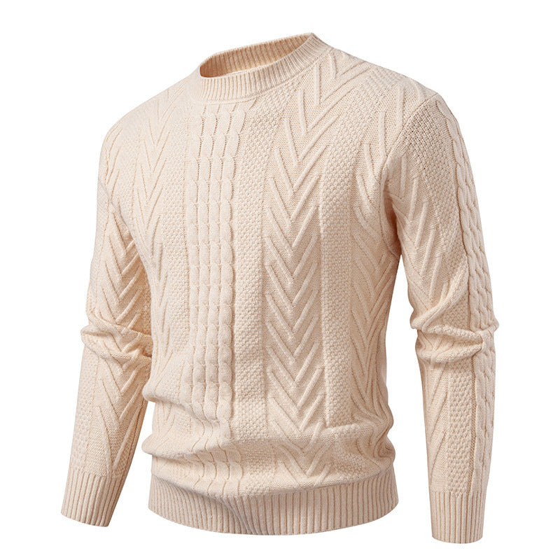 Herren Grobstrickpullover mit Zopfmuster und Rundhalsausschnitt Aliams