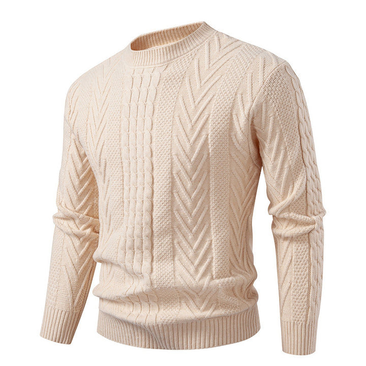 Herren Grobstrickpullover mit Zopfmuster und Rundhalsausschnitt Aliams
