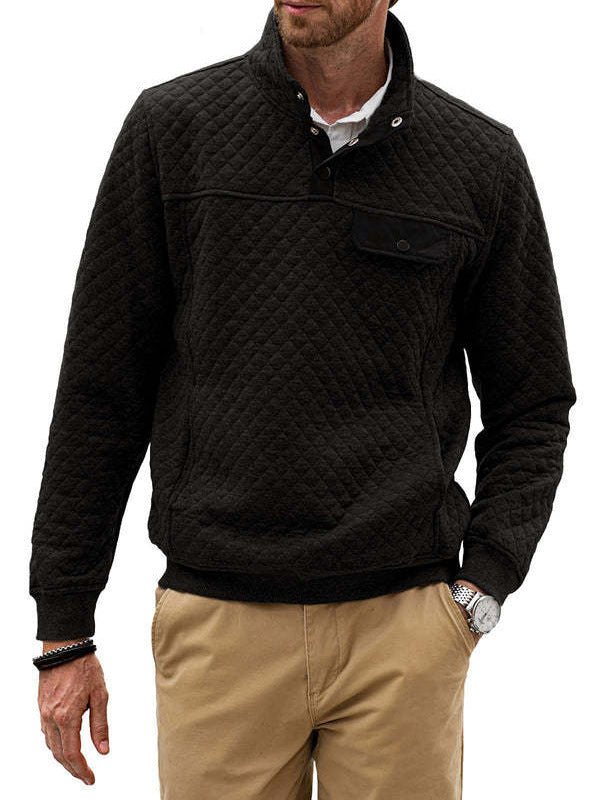 Herren sportlicher Fleece-Pullover mit praktischem Reißverschluss und Knopfleiste Aliams