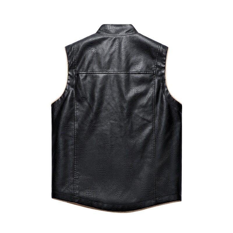 Herren Kunstleder Weste mit wärmendem Fleece-Futter und praktischen Taschen Aliams