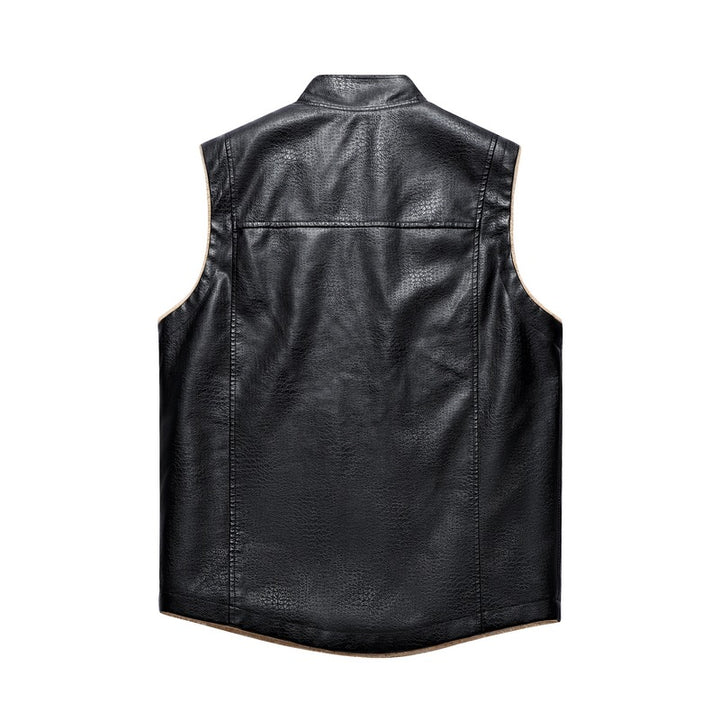 Herren Kunstleder Weste mit wärmendem Fleece-Futter und praktischen Taschen Aliams