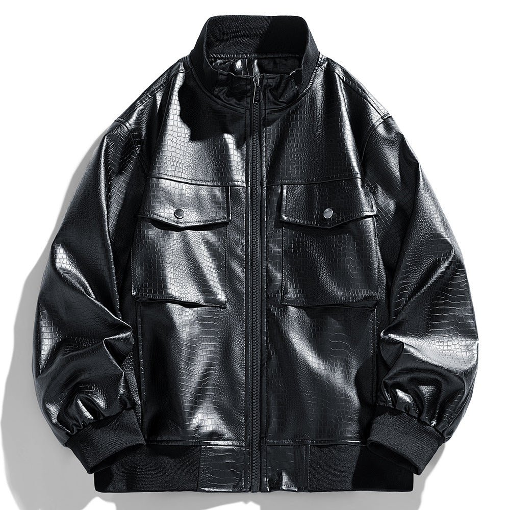 Herren Kunstlederjacke im modernen Design mit praktischen Taschen Aliams