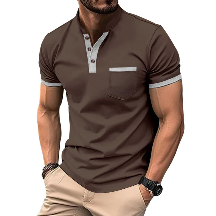 Herren Kurzarm-Henley-T-Shirt mit Button-Down-Kragen und Brusttasche Aliams
